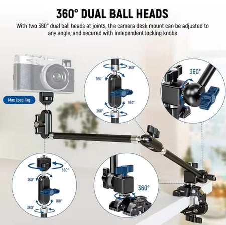 UA056 30" Articulating Magic Arm with Super Clamp & Phone Holder 360 Dual Ball Heads anti Twist Camera Mounting