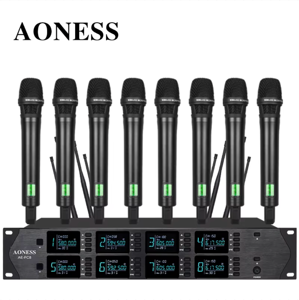 Professional Wireless Microphone UHF 8-Channel Handheld, Collar Clip, Conference Dynamic Microphones