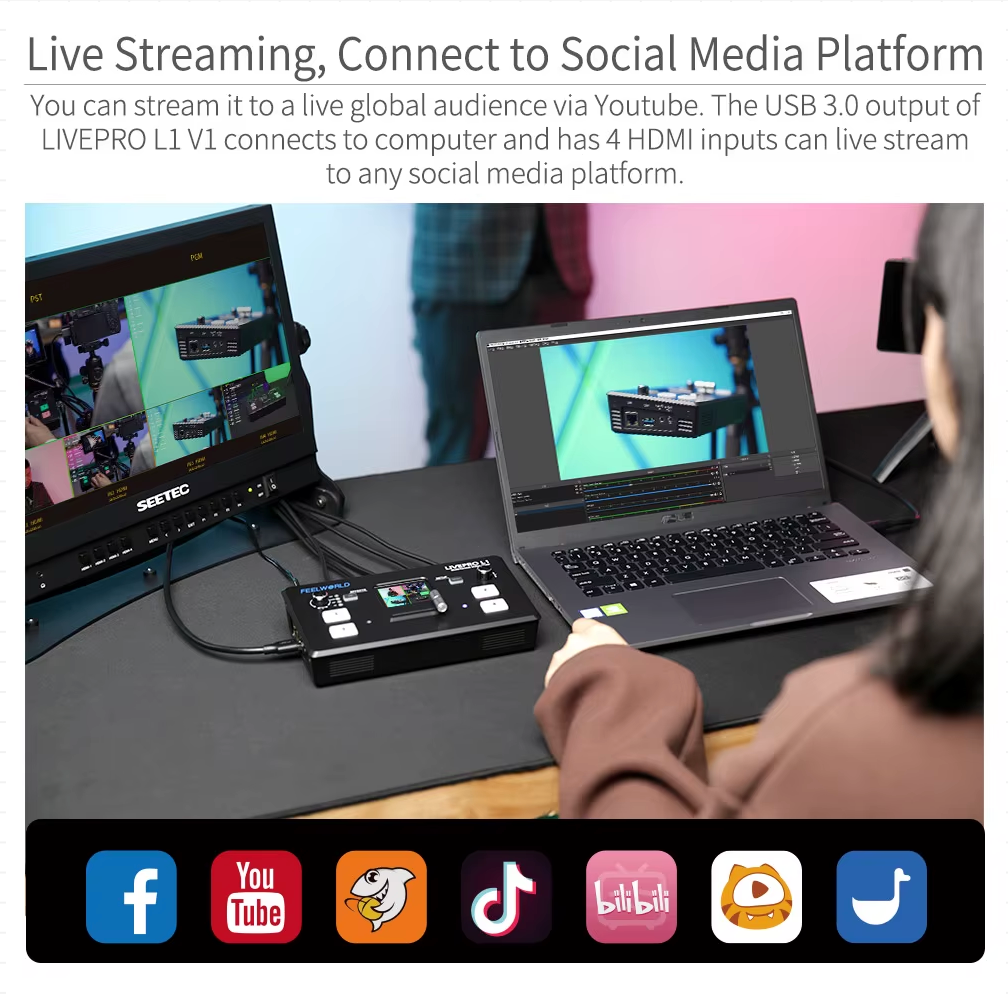 FEELWORLD LIVEPRO L1 V1 Multi Format Video Mixer Switcher for Live Streaming