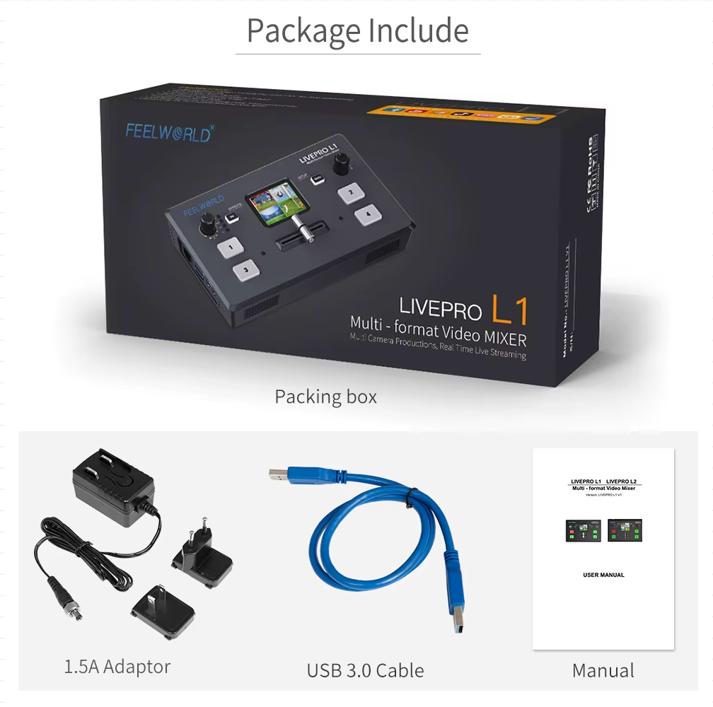 FEELWORLD LIVEPRO L1 V1 Multi Format Video Mixer Switcher for Live Streaming