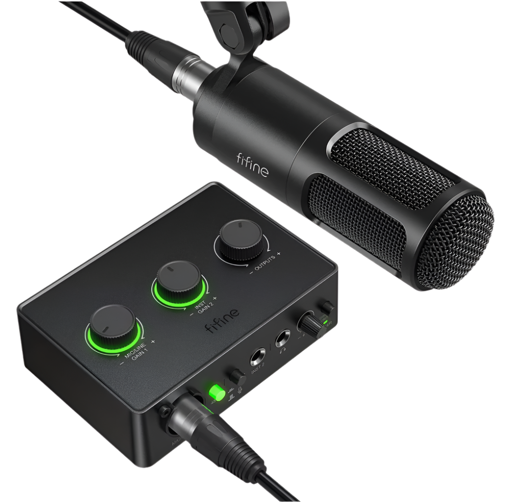 FIFINE Podcast All-In-One Studio Set with Audio Mixer and Dynamic Mic