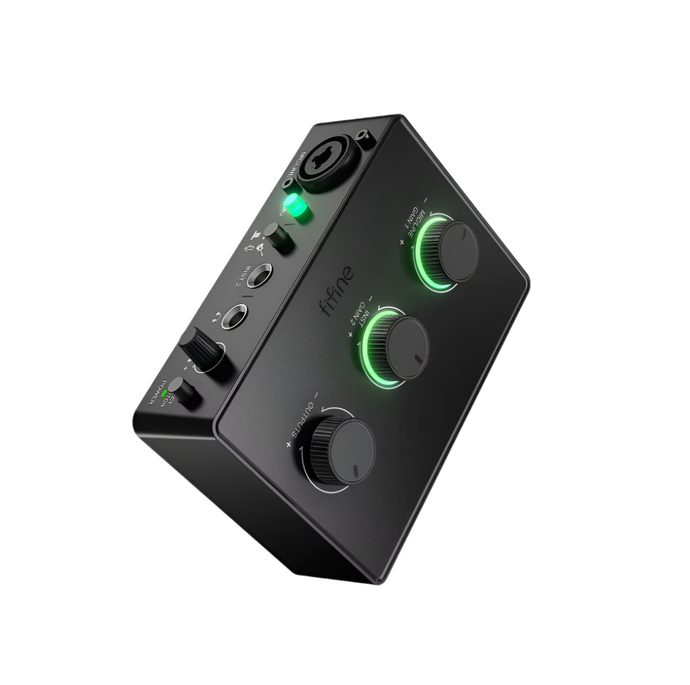 FIFINE Sound Mixer for Condenser Microphone with Gain Knob,Audio Interface with 48V Phantom Power for XLR Mic Podcast-Ampli1