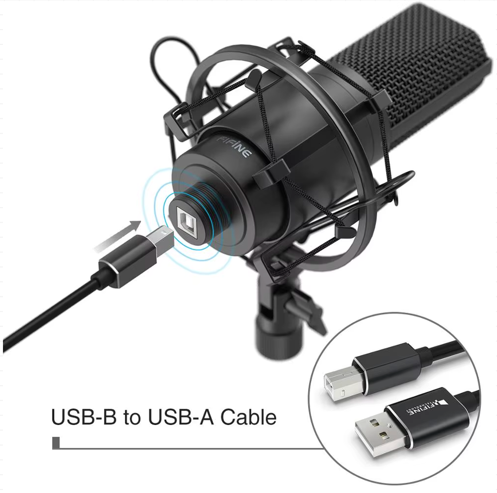 Fifine USB PC Condenser Microphone with Adjustable Desktop Mic Arm Shock Mount for Studio Recording