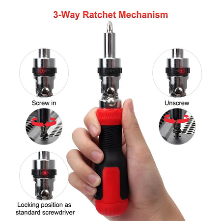 13 in 1 Ratcheting Screw Driver Set 180 Degree Pivoting Adjustable Angled Screw Driver Set Magnetic Screwdriver Bit Repair Tool