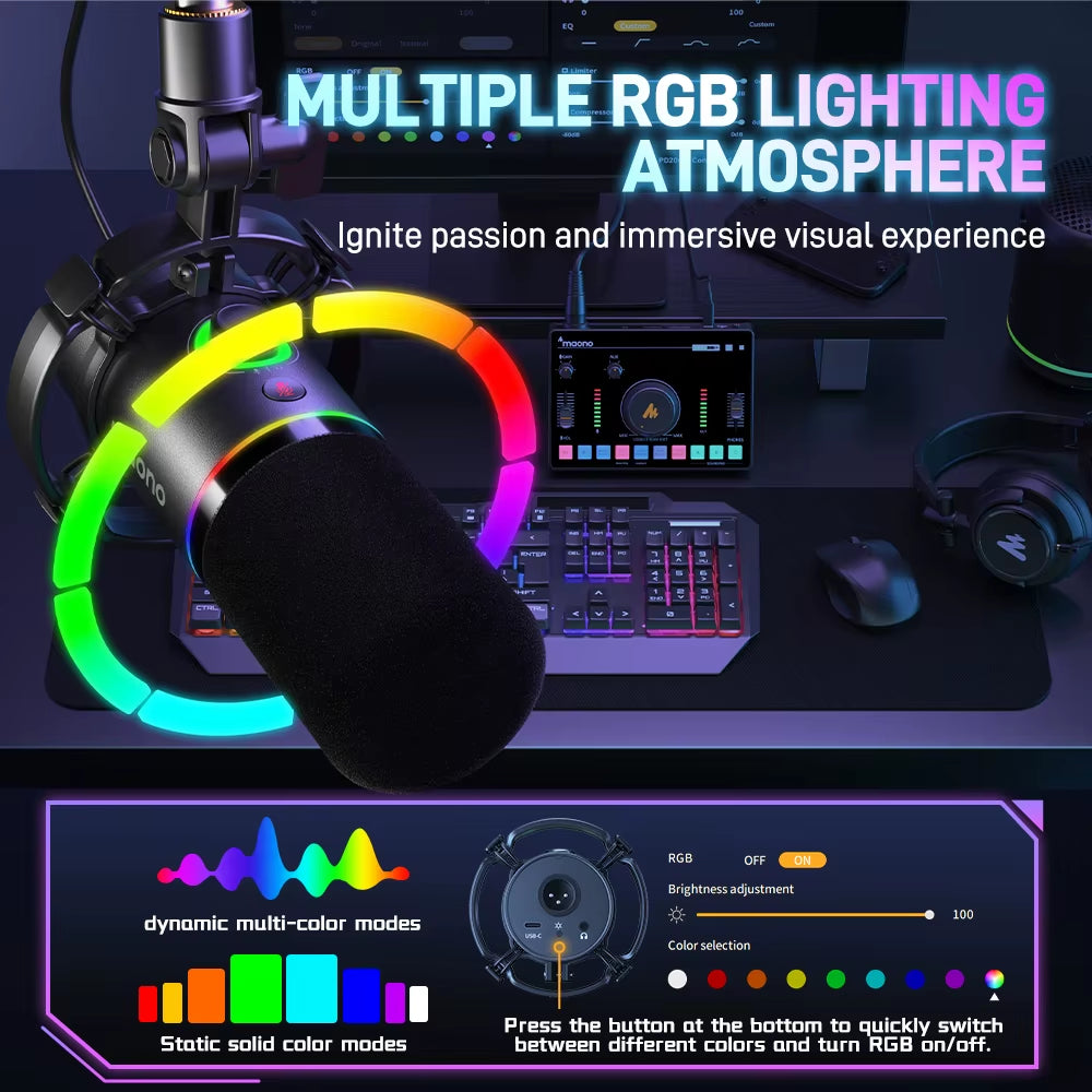 XLR\USB Dynamic Microphone for Gaming Recording Streaming Youtube Metal Mic with Software Tap-To-Mute Gain Knob PD200X
