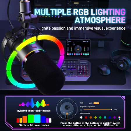 XLR\USB Dynamic Microphone for Gaming Recording Streaming Youtube Metal Mic with Software Tap-To-Mute Gain Knob PD200X