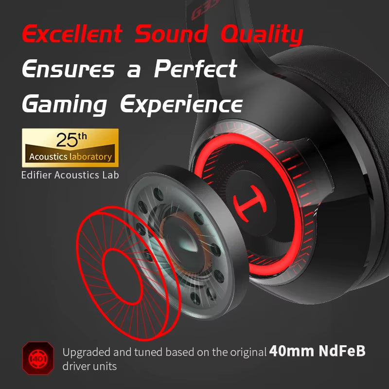 Edifier Wired Gaming Headset HECATE G33 USB 7.1 Surround Sound 40Mm Driver Detachable Microphone Gamer Headphones for PC PS4 PS5