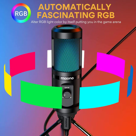 PM461TR USB Gaming Microphone Desktop Condenser Mic Podcast Pcomputer Mic with Gain for Recording,Podcasting,Streaming
