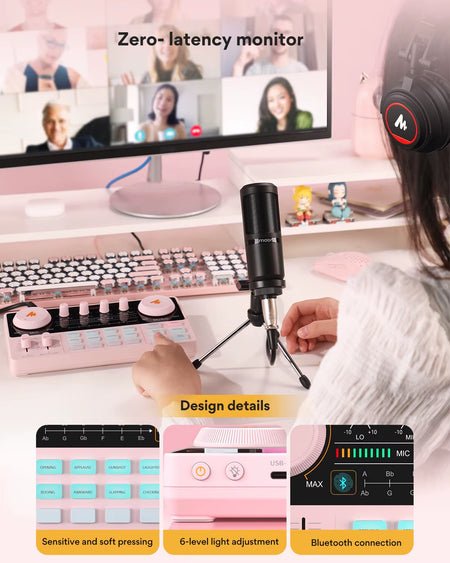 AM200-S1 Sound Card Microphone Set caster Audio Interface with Mic for Pc\Phone,Live Streaming,Recording,Youtube