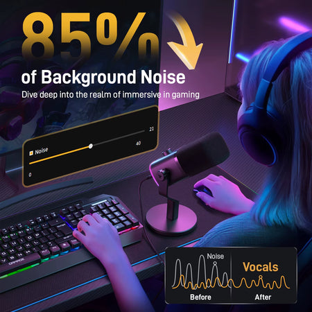 PD100X Dynamic Microphone.Software Noise Reduction Included.Rgb Gaming Mic.Enhances Gaming Experience.Ideal for Recording