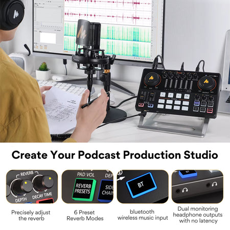 AME2 Portable Audio Interface All in One DJ Mixer for Recording, Live Streaming, Podcast 