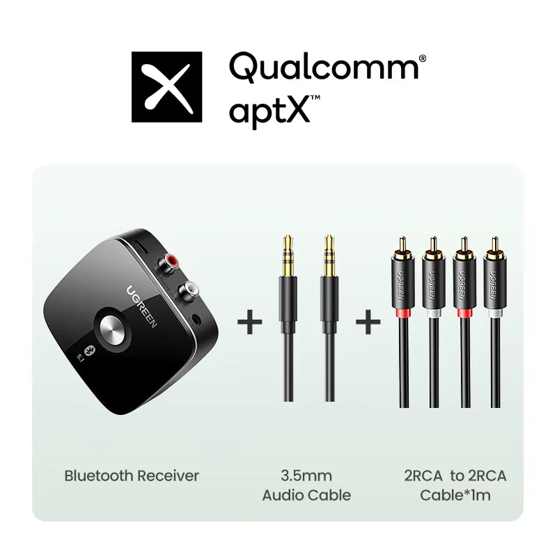 UGREEN Bluetooth RCA Receiver 5.1 Aptx HD 3.5Mm Jack Aux Wireless Adapter 