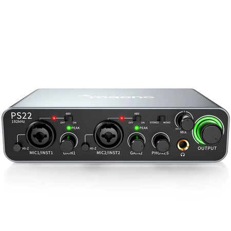 -PS22 USB Audio Interface for Pc,60Db Pro-Preamp, 24Bit 192Khz,Dual USB Interface for PC and Smartphone, Routing Software