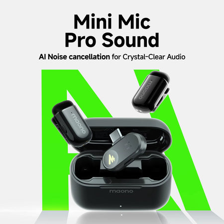 T1Mini Wireless Lapel Microphone AI Noise Cancelling App Control Auto Clipping Recording Streaming Mic for Content Creator