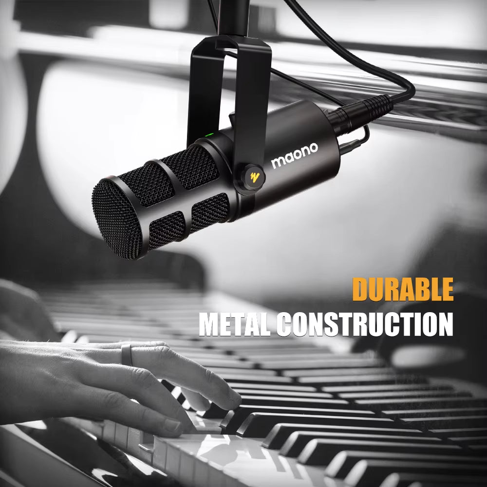 USB/XLR Dynamic Microphone All Metal with One-Touch Mute Headphone Jack and Volume Control for Podcasting Streaming PD400X