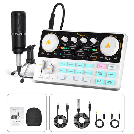 AM200-S1 Sound Card Microphone Set caster Audio Interface with Mic for Pc\Phone,Live Streaming,Recording,Youtube