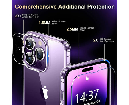 [5 in 1] Shockproof Bumper Phone Cover for Iphone 14 6.1-Inch, with 2-Pack Screen Protector and 2-Pack Camera Lens Protector