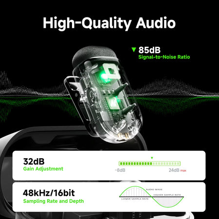 T1Mini Wireless Lapel Microphone AI Noise Cancelling App Control Auto Clipping Recording Streaming Mic for Content Creator