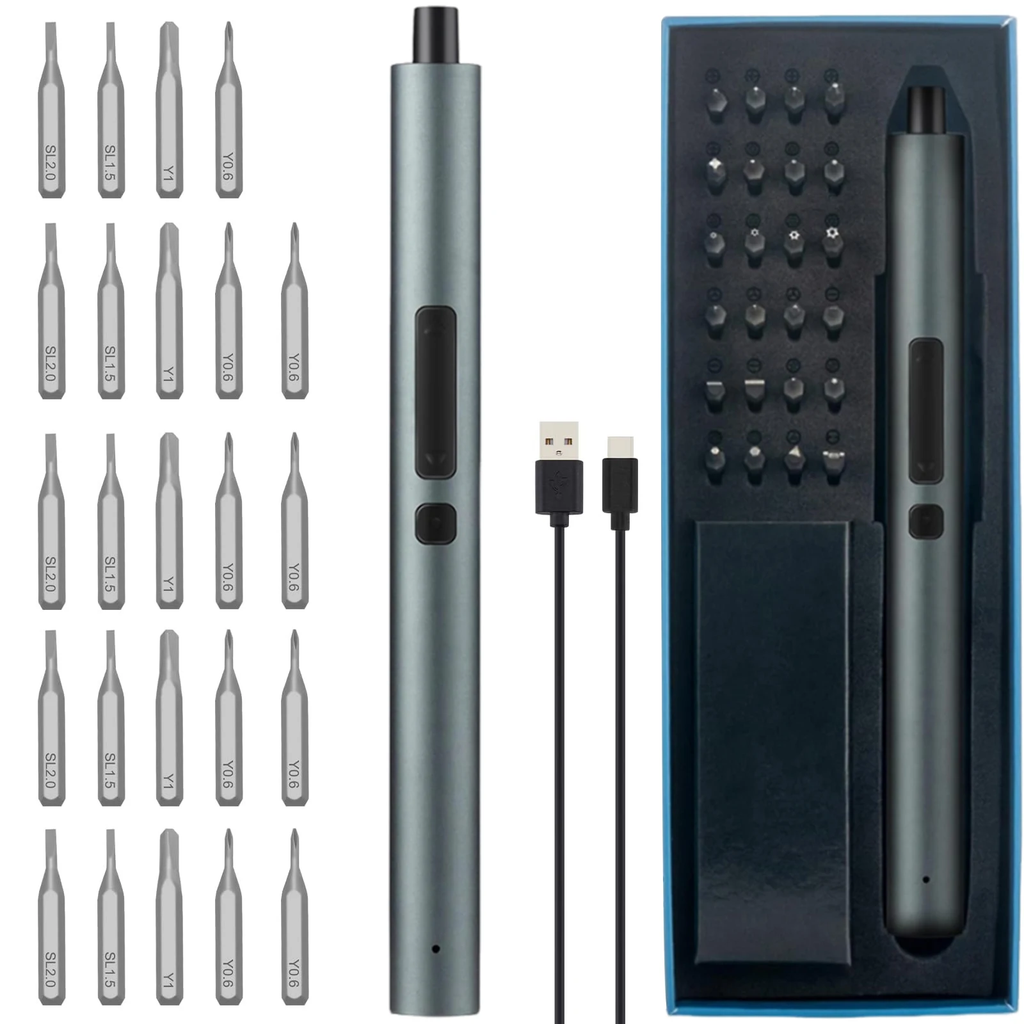 28 in 1 Precision Electric Screwdriver Set with 54 Magnetic Bits 2 Torque Settings for Repairs