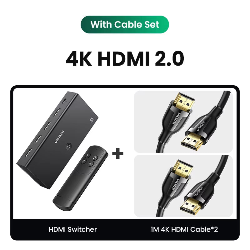 UGREEN HDMI 2.1 Switcher 8K 60Hz 4K120Hz Hdmi-Compatible Switch 3 in 1 Out with Remote Control 