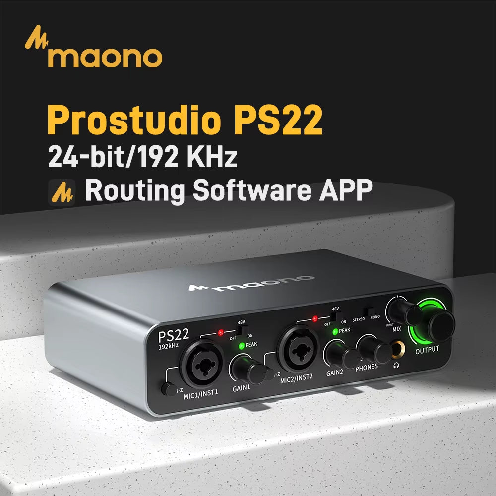 -PS22 USB Audio Interface for Pc,60Db Pro-Preamp, 24Bit 192Khz,Dual USB Interface for PC and Smartphone, Routing Software