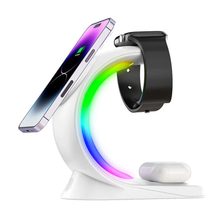 Magnetic Wireless Charging Station for iPhone, Apple Watch, AirPods Pro - Fast 4-in-1 Charger with RGB Atmosphere Lamp