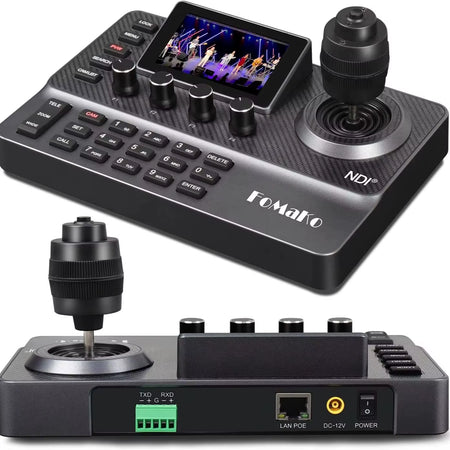 NDI PTZ Camera Controller 3" Preview LCD, NDI Controller Keyboard with 4D Joystick, for Church Worship Education, KC606N