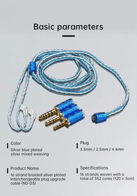 In-ear Monitor Cable Blue and Silver Earphone Wire 