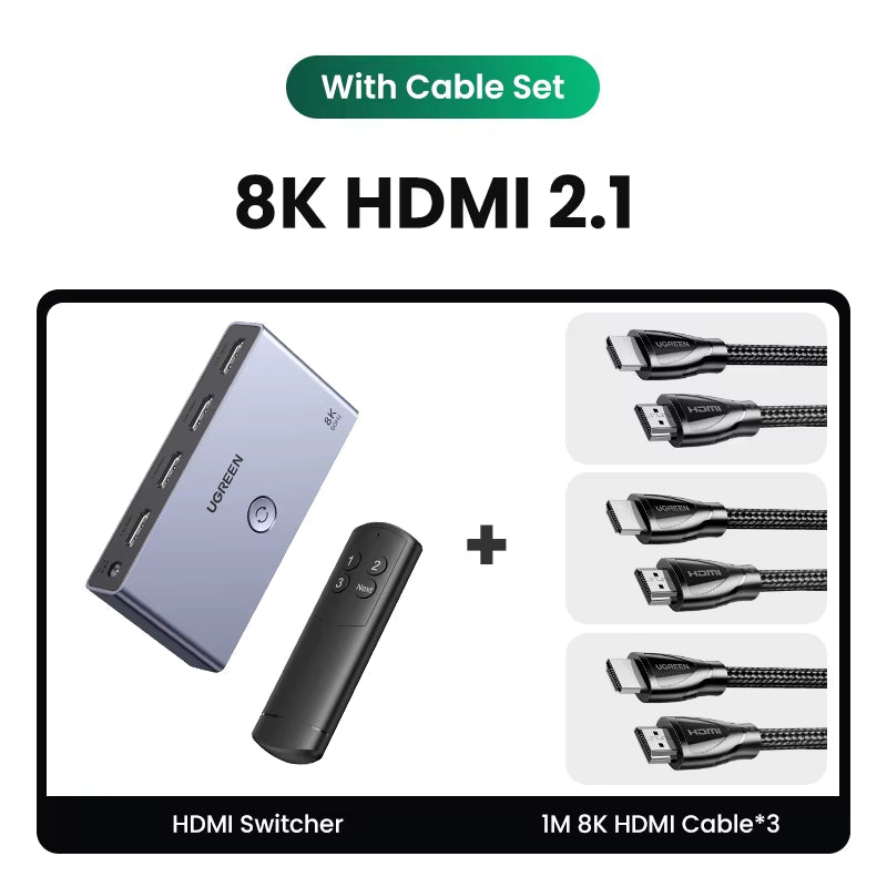 UGREEN HDMI 2.1 Switcher 8K 60Hz 4K120Hz Hdmi-Compatible Switch 3 in 1 Out with Remote Control 