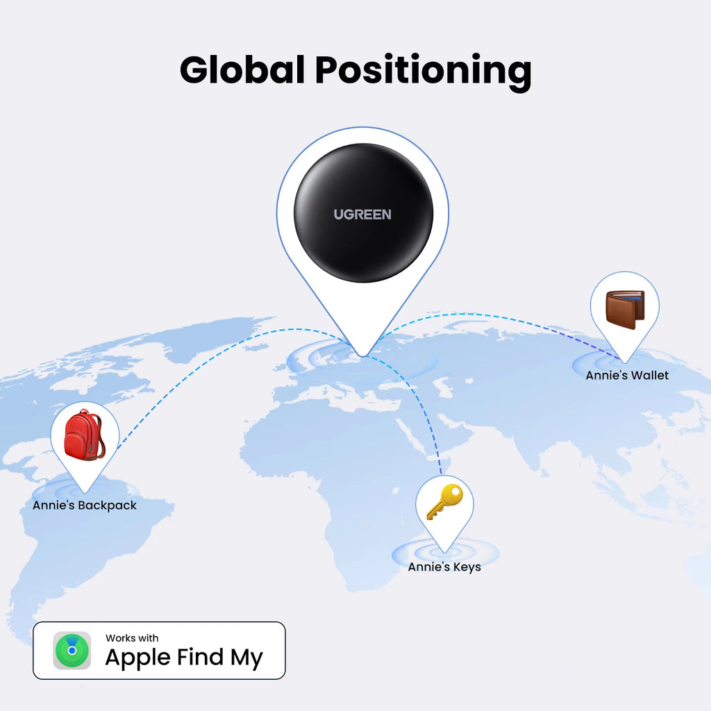 UGREEN Finder Security Smart track Link Tag with Apple Find My Key Bluetooth GPS Tracker for Luggage. Not compatible with Android