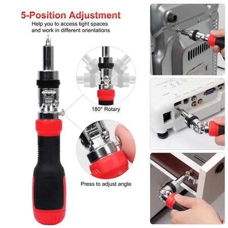13 in 1 Ratcheting Screw Driver Set 180 Degree Pivoting Adjustable Angled Screw Driver Set Magnetic Screwdriver Bit Repair Tool