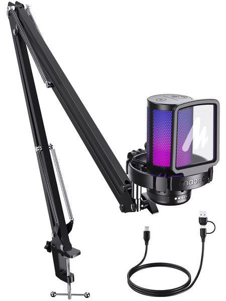Gamerwave DGM20 RGB Gaming Microphone USB Condenser Mic Noise Canceling Mic with Mic Gain,Rgb Light,One Key Mute