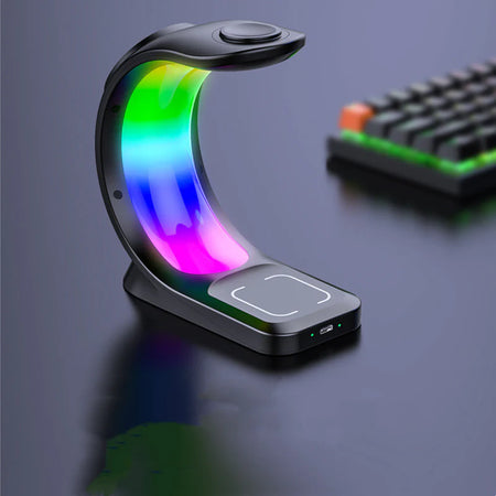 Magnetic Wireless Charging Station for iPhone, Apple Watch, AirPods Pro - Fast 4-in-1 Charger with RGB Atmosphere Lamp