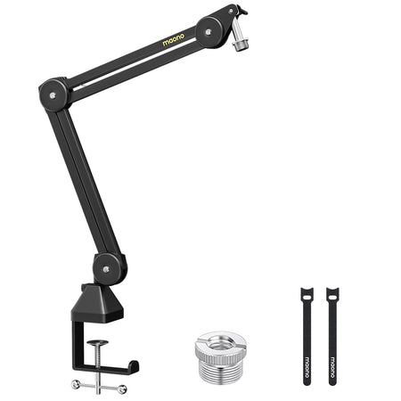 Microphone Boom Arm:Heavy Duty Adjustable Metal Suspension Mic Stand,Upgraded Desk Clamp,3/8" to 5/8" Screw Adapter,Ba37