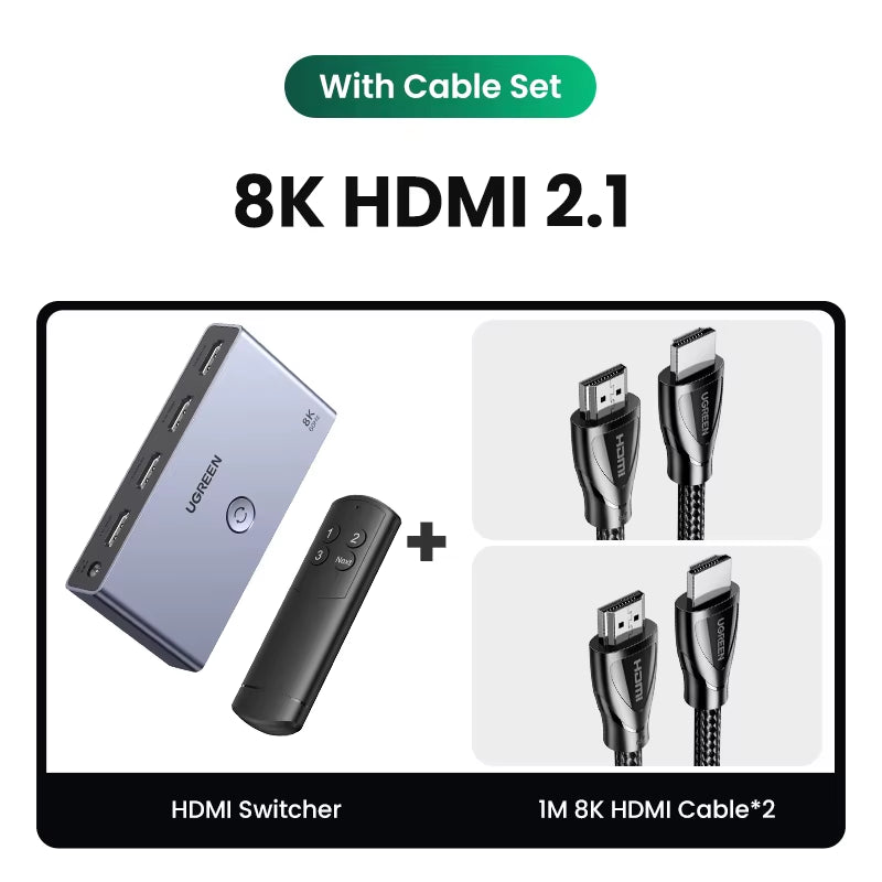 UGREEN HDMI 2.1 Switcher 8K 60Hz 4K120Hz Hdmi-Compatible Switch 3 in 1 Out with Remote Control 