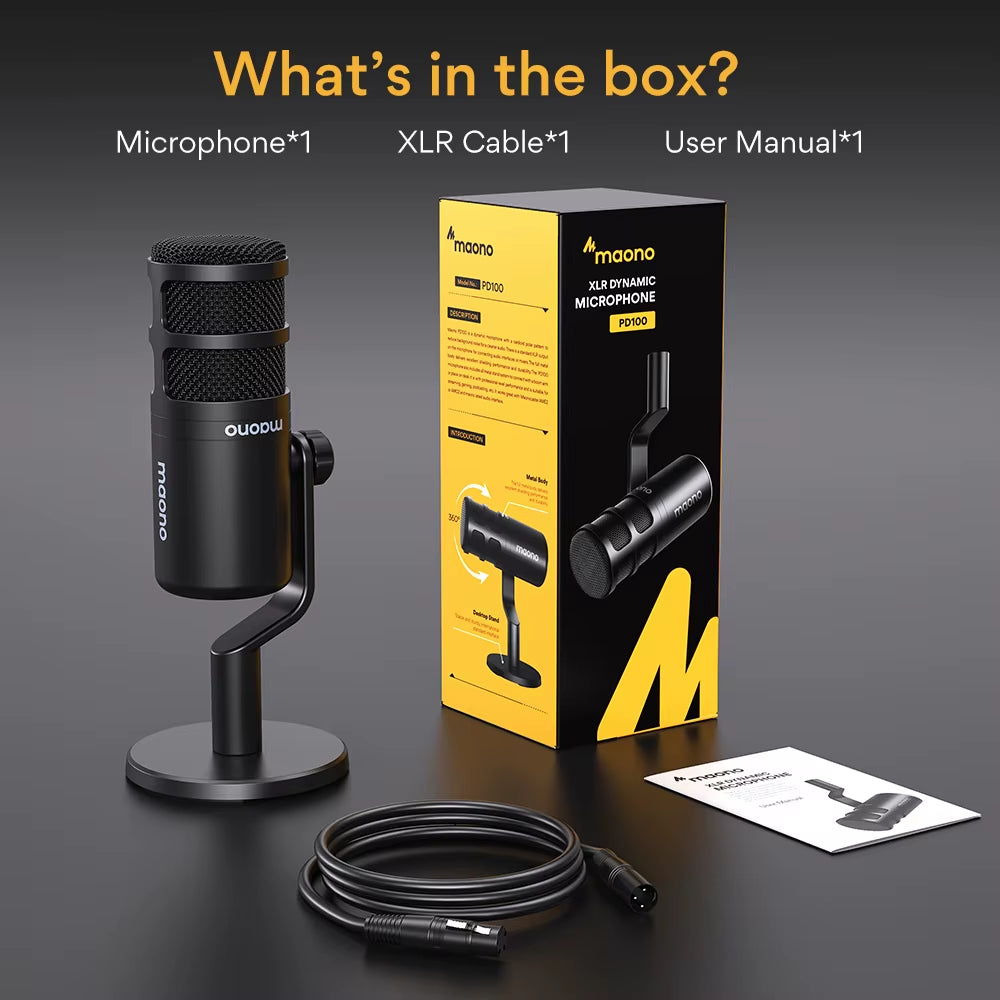 Dynamic XLR PC Microphone All Metall Gaming Broadcast Recording Streaming Works for Audio Interface Sound Card Mixer PD100
