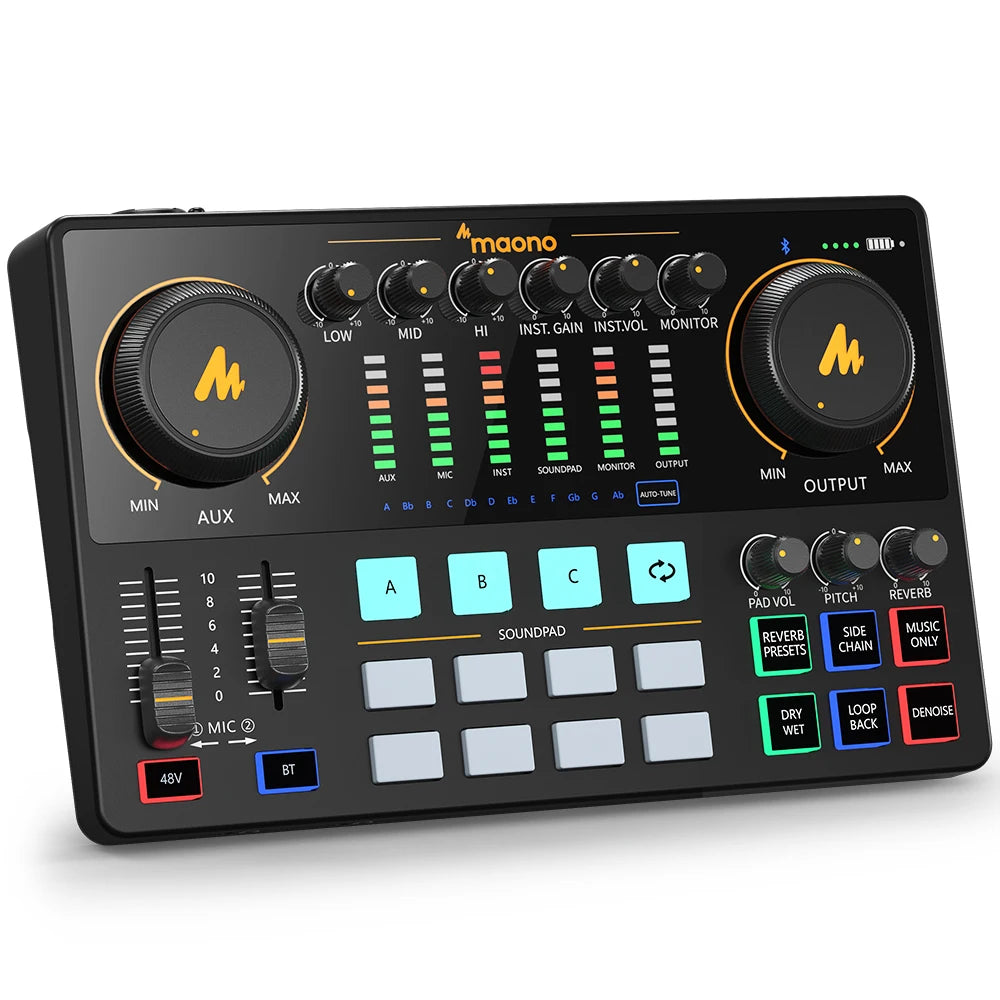 AME2 Portable Audio Interface All in One DJ Mixer for Recording, Live Streaming, Podcast 