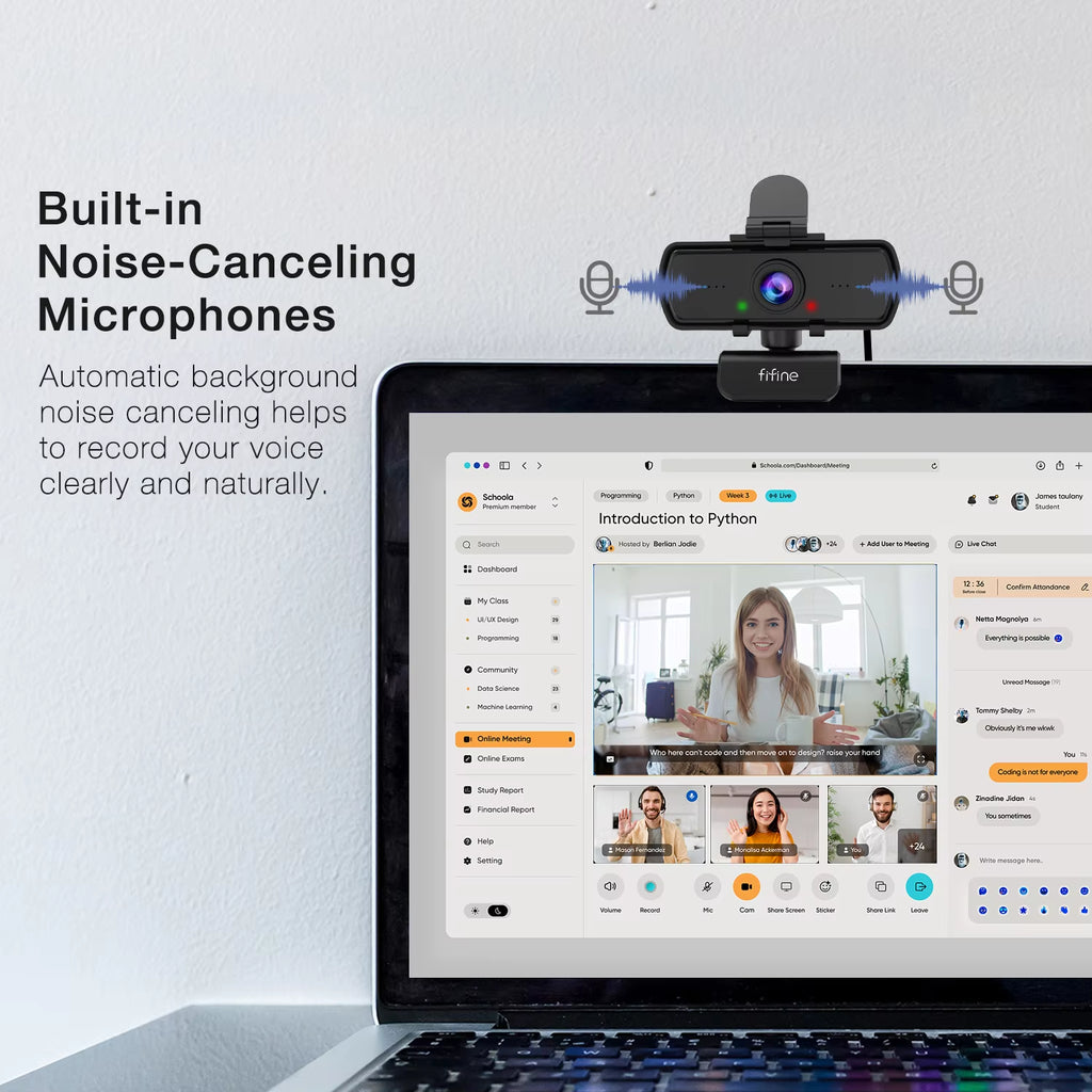 FIFINE 1440P Full HD PC Webcam with Microphone, Tripod, for USB Desktop & Laptop,Live Streaming Webcam for Video Calling-K420