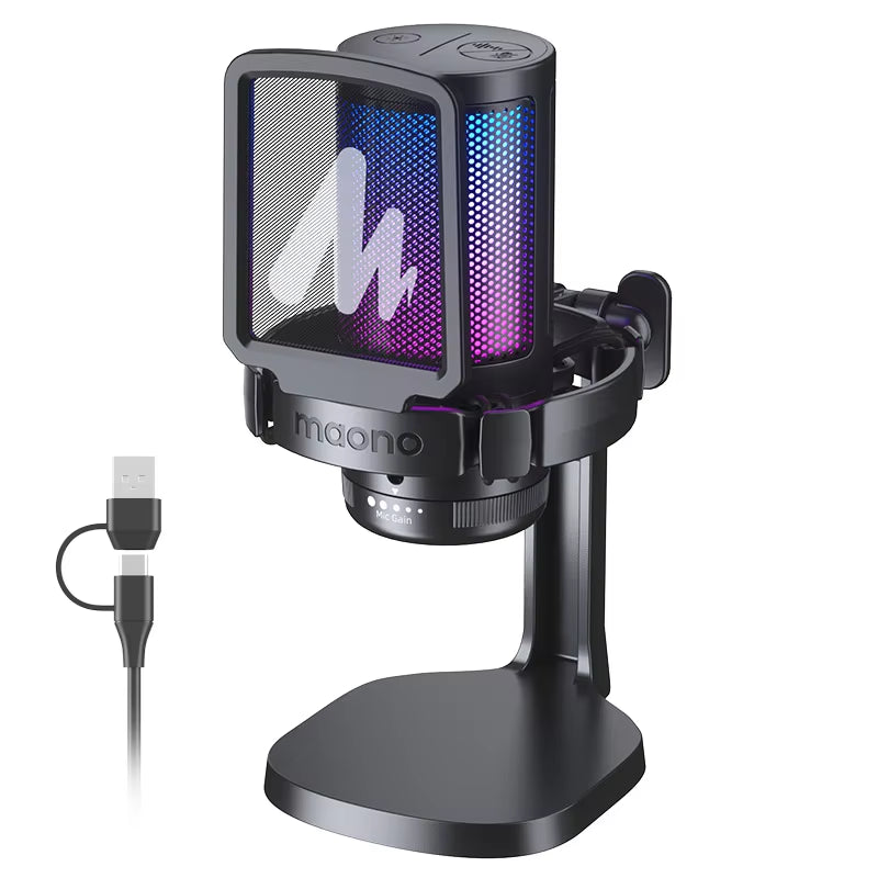 Gamerwave DGM20 USB Type-C Microphone with RGB Lights Mute Zero Latency Monitoring Podcasting Mic for Gaming Streaming
