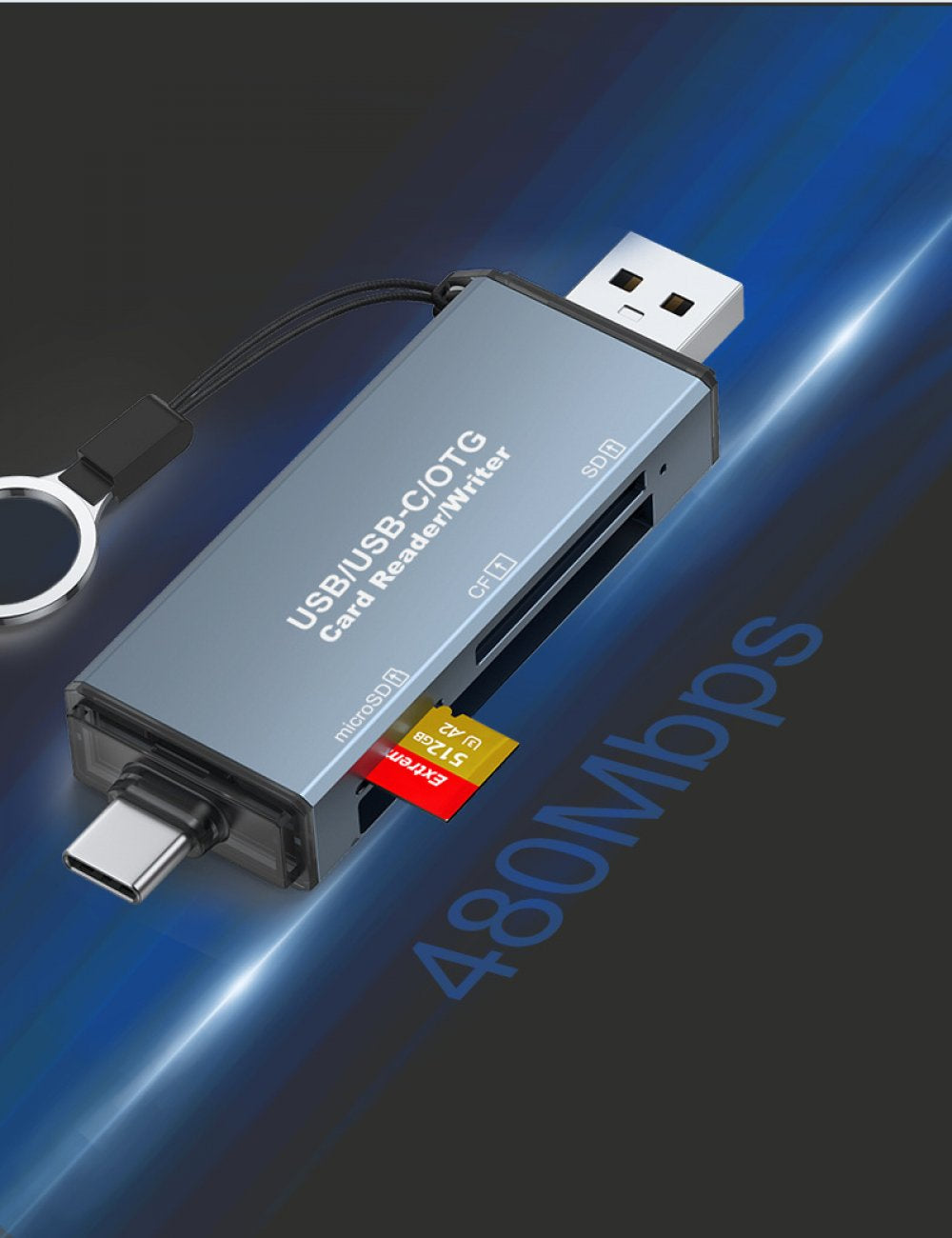 CF/SD/TF Card Reader, Aluminum USB-A and USB C Multi Memory Card Adapter Compact Flash Reader Supports Cf/Sd/Microsd Compatible Macbook Pro Laptop PC