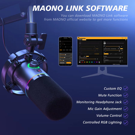 PD200XS Dynamic Microphone XLR/USB Dual Mode Dynamic Mic Podcast Mic with link Software and Gain Knob for Recording