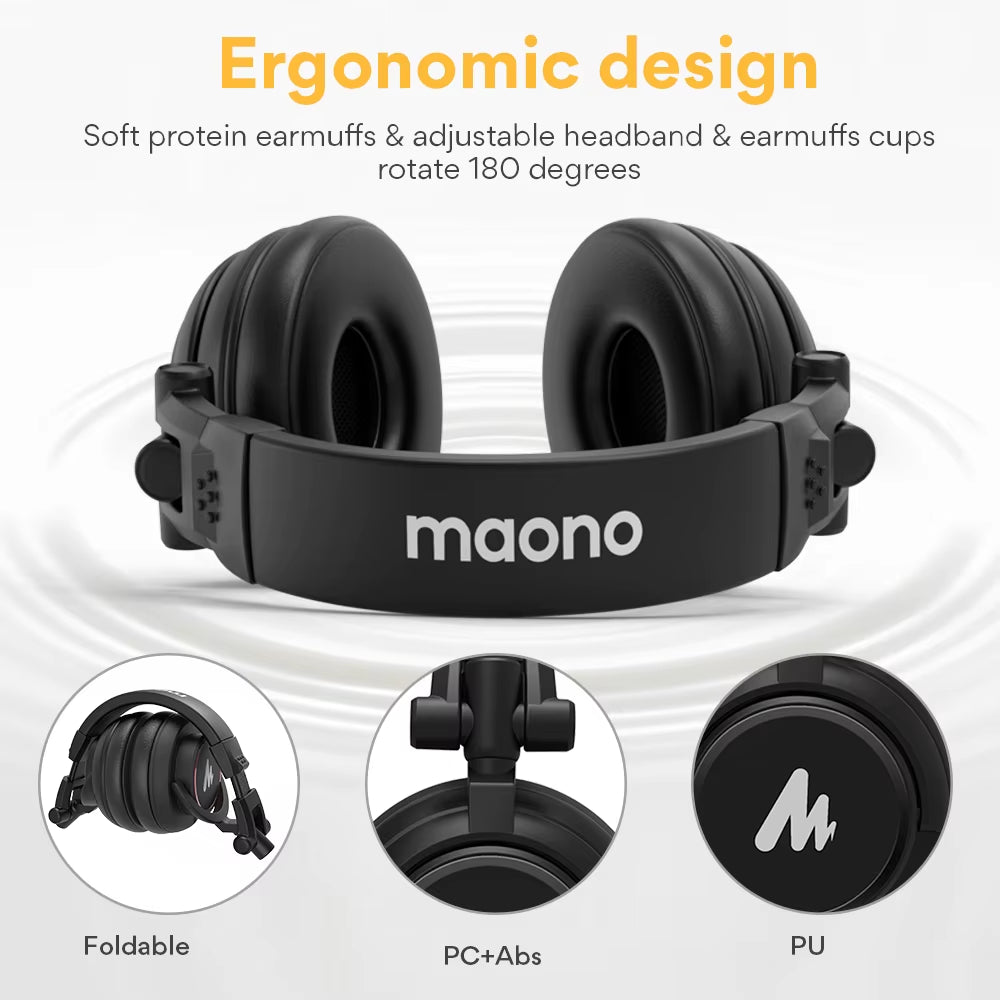 MH601 Professional Studio Monitor Headphones with Detachable Plug & Cable and 50Mm Driver for Dj,Studio,Sound Card