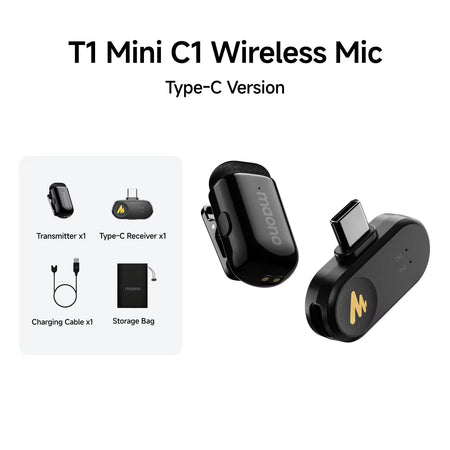 T1Mini Wireless Lapel Microphonefor Iphone Android Tablet PC with Noise Cancellation App Setting for Audio Video Recording