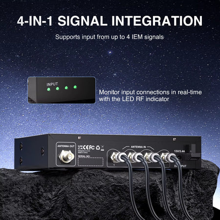 Phenyx Pro PAS-227X UHF Wireless Antenna Combiner Bundle for In-Ear Monitor System, 16 Gain Control, 450-970 Mhz Frequency Range