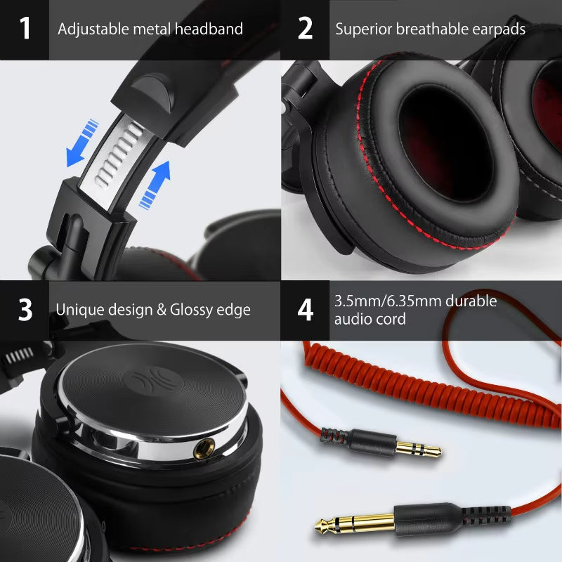 Wired Professional Studio Pro 50 DJ Headphones with Microphone over Ear Hifi Monitor Music Headset Earphone for Phone PC