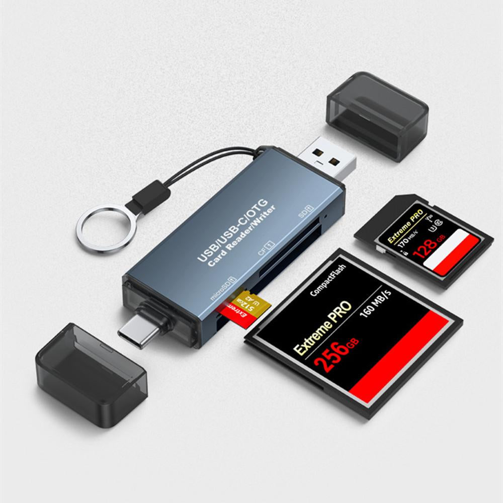 CF/SD/TF Card Reader, Aluminum USB-A and USB C Multi Memory Card Adapter Compact Flash Reader Supports Cf/Sd/Microsd Compatible Macbook Pro Laptop PC