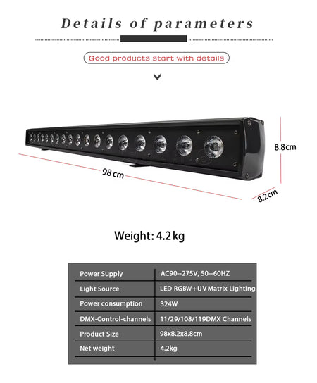 LED Wash Wall 18X18W RGBWA+UV 6In1 Stage Lighting with Flightcase 
