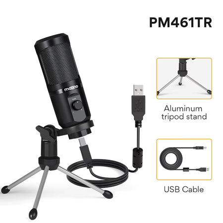 PM461TR USB Gaming Microphone Desktop Condenser Mic Podcast Pcomputer Mic with Gain for Recording,Podcasting,Streaming