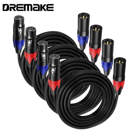 4-Pack XLR Male to Female Audio Cables - High Grade OFC, Low Noise