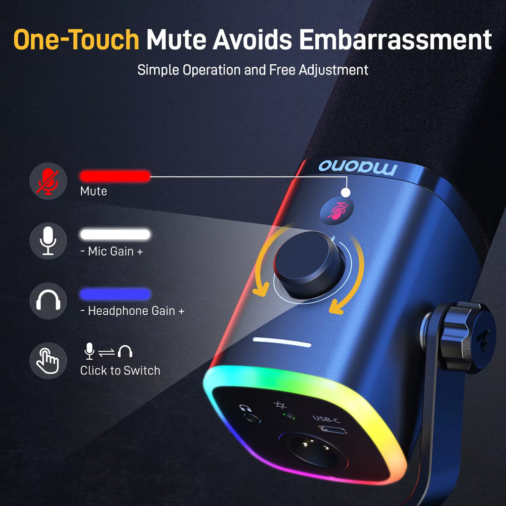 PD100X Dynamic Microphone.Software Noise Reduction Included.Rgb Gaming Mic.Enhances Gaming Experience.Ideal for Recording